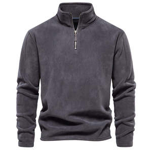 Pull en molleton gris foncé pour homme, col montant zippé, coupe classique, couleur unie, décontracté, respirant, manches longues, idéal pour l'automne - Product Image 1