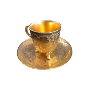 Tasse et soucoupe de couleur or en laiton de qualité exclusive pour tasse à thé et soucoupe décoratives de table de restaurant en Inde - Product Image 1