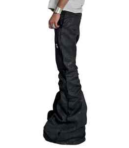 Jeans en denim noir ciré personnalisé DENIM, coupe évasée, empilés, pour hommes - Product Image 3