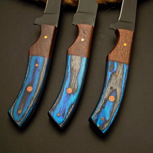 Ensemble de couteaux à filet faits main sur mesure en acier carbone, écologiques, compatibles lave-vaisselle, ambidextres, modernes, avec manche en bois forgé - Product Image 2
