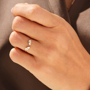 14K Solid Gold Rhodium <b>Open</b> Leaf Cluster Lab Grown Diamond Engagement Wedding Gift <b>Ring</b> 0.32 Ct Pear Cut Luxury IGI Certified - Product Image 2