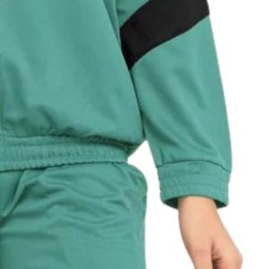 Veste de survêtement zippée intégrale pour femme, vert sarcelle et noir, col montant, manches longues, style décontracté, sportswear et activewear - Product Image 3