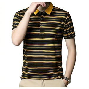 Polo rayé tendance été pour homme en coton confortable, décontracté et habillé, à manches courtes, col boutonné, brodé - Product Image 4