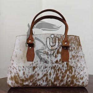 Sac à main artisanal en cuir de vachette brun et blanc avec bandoulière en cuir véritable - Product Image 3