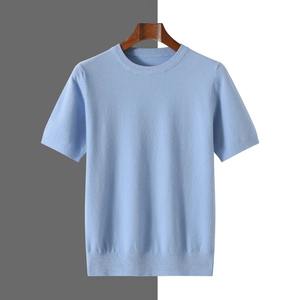 2026 Spring/Summer New Round Neck Short Sleeve Men Wool Knitted T-shirt Loose <b>Large</b> Sweater Casual Ringer Outerwear Solid Color - Product Image 2