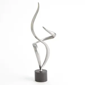 Abstract Metal Art Sculpture Set of 2 Brass and Silver Contemporary Tabletop <b>Decor</b> for Living Room Home Accents - Product Image 6