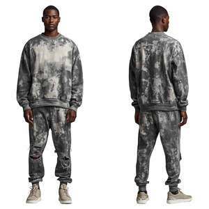 Conjunto Deportivo Oversize con Efecto Desgastado y Lavado Ácido, Chándal Personalizado con Estampado Urbano, Ropa de Gimnasio - Product Image 1