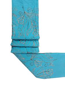 Tissu en coton bleu ciel de qualité supérieure, brodé de sequins, motif floral et spirale, travail de sequins sur toute la surface, tissu doux tissé pour robe - Product Image 2