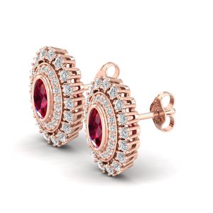 Boucles d'oreilles clous REYES en or massif 14 carats avec moissanite taille ovale 1 carat et rubis, cadeau de fiançailles, bijoux - Product Image 3