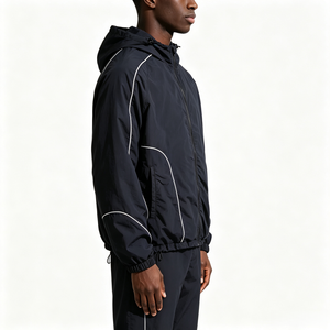 New Arrival Custom Logo Reflective Piping Oversized Streetwear Nylon Waterproof Eco-Friendly Winter Thick <b>Jacket</b> Windbreaker <b>Men</b> - Product Image 2