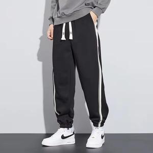 Black Hip Hop Pants Mid Waist Regular Fit Ankle-Length Knitted <b>Polyester</b> Breathable Casual Autumn Style - Product Image 2