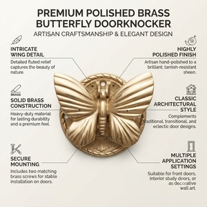 Timbre de puerta con forma de mariposa, herraje ornamental, timbre de puerta de mariposa, diseño elegante inspirado en la naturaleza, herraje insonorizado - Product Image 2