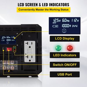 Convertitore di Energia a Onda Modificata 5000W, Adattatore per Veicoli 12V DC a 110V AC, Inverter con Schermo LCD e Telecomando - Product Image 4