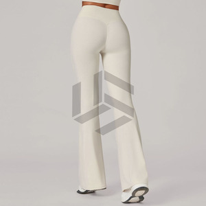 Custom logo EU Size Women's Yoga Gym <b>Flared</b> Pants High-Waisted Scrunched Butt Fitness <b>Leggings</b> Quick Dry Trousers - Product Image 2