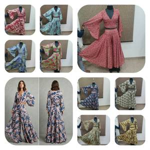 <b>Women</b> <b>Boho</b> Geometric Print V Neck Bell Sleeve Maxi <b>Dress</b> High Waist Loose Casual Floor Length Outfit - Product Image 5