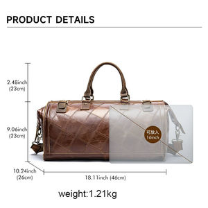 Sac de voyage de luxe en cuir pleine fleur marron de haute qualité, grande capacité, durable, doublure en polyester, vente en gros pour hommes - Product Image 3
