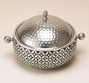 Plat de service en bois de luxe avec couvercle conique en laiton |   Réchaud alimentaire décoratif artisanal pour Biryani, riz, Moyen-Orient - Product Image 3
