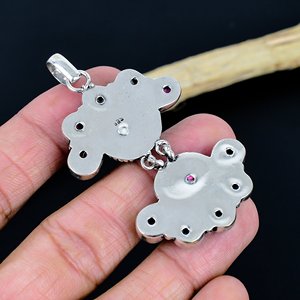 Pendentif fleur en argent sterling 925 plaqué, avec pierre précieuse en coton naturel, collier floral, bijoux pour femmes - Product Image 3