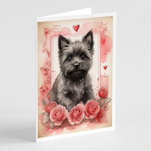 Cairn Terrier Valentine Roses Whimsical A7 Tarjetas de felicitación Paquete de 8 tarjetas de nota en blanco con sobres Tamaño 5x7 - Product Image 1