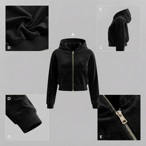 Reddito Sports Black Knitted Hooded Zip-Up Crop Hoodie Regular Sleeves Solid Eco-Friendly Waterproof Casual Women's Autumn Wear - Product Image 5