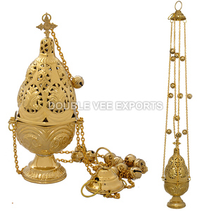 กระถางธูปทองเหลืองทรงหกเหลี่ยมพร้อมกระดิ่ง 12 ตัว |   เตาเผาเครื่องหอมสำหรับโบสถ์ออร์โธดอกซ์ - DOUBLE VEE EXPORTS - Product Image 2