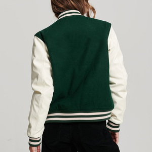 Women's Casual Fashion Sheep Skin <b>Leather</b> Baseball Varsity <b>Jackets</b> Breathable Patchwork Knitted Wear Varisty <b>Jacket</b> - Product Image 2