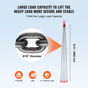 Paranco a catena per motore G80, catene di sollevamento da 5/16 pollici x 10 piedi, capacità 11000 libbre/5 tonnellate, nuovo imbracatura a catena da 5/16 pollici x 10 piedi per motore - Product Image 3