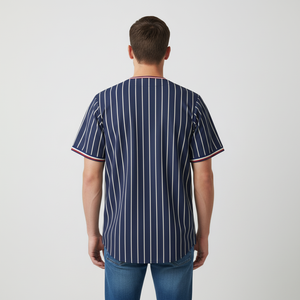 Maillot de baseball/softball rétro personnalisé respirant avec rayures brodées et nom d'équipe imprimé par sublimation, coupe courte devant, 100 % coton - Product Image 2