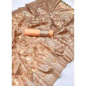 ผ้าส่าหรีทอจากผ้าไหมสีทองแดงจากดีไซเนอร์ - Product Image 1