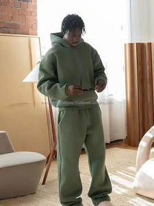 Conjunto Deportivo Casual de Invierno para Hombre, Dos Piezas, Diseño Sólido, 100% Algodón, Corte Regular, Sudadera con Capucha, Bolsillos con Cordón, Estilo Urbano - Product Image 2