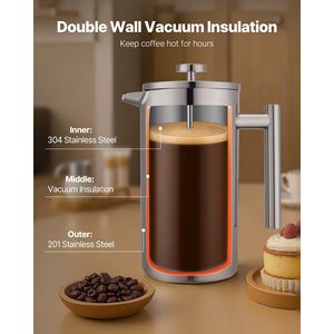 Cafetière à piston isotherme double paroi en acier inoxydable de 1,5 litre (51 oz) pour café et thé - Product Image 2