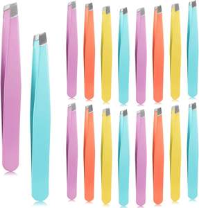 12 pinces à épiler professionnelles en acier inoxydable à double face et inclinées – pour les sourcils, les poils du visage, les poils incarnés et les extensions de cils - Product Image 1