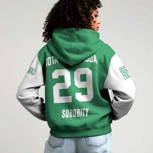 Sudadera con Capucha de la Hermandad Iota Phi Lambda, Color Verde Esmeralda con Mangas Blancas, Sudadera Personalizada con el Capítulo 1929 para Mujer - Product Image 2