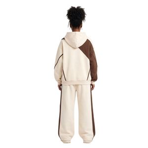 Sweat-shirts amples pour femmes à manches longues avec capuche, en molleton doux en mélange de coton, à empiècements diagonaux contrastants - Product Image 2
