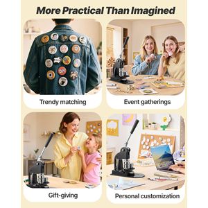Macchina Ergonomica per Creare Bottoni a Forma di H 1 Pollice Set di 500 Pezzi per Creazione di Spille con Taglierina Circolare, Chiavi Esagonali e Libro Magico - Product Image 3