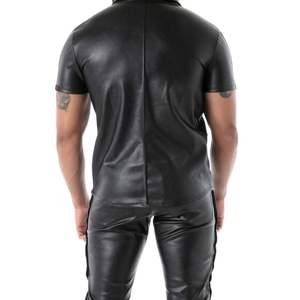 Camisa de Manga Corta Estilo Cuero Negro, Corte Ajustado, para Hombre, Ropa de Club, Fiesta Nocturna, Top de Moda - Product Image 6