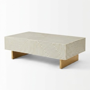 Mesa de Centro Moderna con Incrustaciones Geométricas de Hueso, Mesa de Resina Octogonal de Lujo, Mesa de Centro Hecha a Mano en India para Sala de Estar - Product Image 2