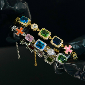 Factory Hip Hop Colorful Moissanite Gemstone <b>Bracelet</b> 10mm Fine Luxury Jewelry Women <b>Men</b> 925 <b>Sterling</b> <b>Silver</b> Link Chain <b>Bracelet</b> - Product Image 2