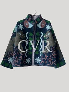 Poncho en coton brodé à la main à motif animalier, col mandarin, manches chauve-souris, grande taille, vêtement d'extérieur pour femme, style bohème, automne - Product Image 2