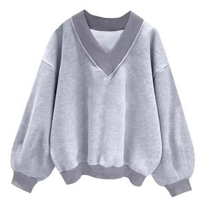 Sudadera Oversize Acogedora con Cuello en V para Mujer, Manga Larga, Algodón Suave, Estilo Holgado, Uso Diario, Precio Económico, OEM Personalizado - Product Image 1