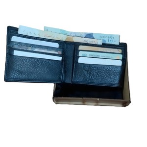 Genuine Leather Bifold <b>Wallet</b> <b>Men</b> Blue Color Multiple Card Slots Double Cash Compartment Textured Classic <b>Large</b> Capacity Purse - Product Image 3