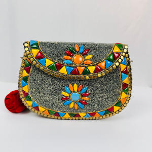 Bolso de Mano Estilo Vintage con Mosaico de Piedras y Escultura de Aluminio Pulido Chapado en Oro Antiguo Moderno, Bolso de Fiesta para Mujer con Pedrería - Product Image 1