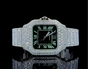 Reloj de Lujo Premium para Hombre, Estilo Hip Hop, con Esfera Verde, Cuadrado Plateado, Números Romanos, Completamente Cubierto de Diamantes, Automático - Product Image 2
