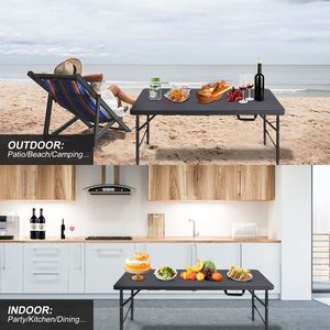 Tavolo Pieghevole Portatile Nero da 120 cm per Interni ed Esterni con Capacità di Carico Massima di 135 kg per Campeggio - Product Image 5