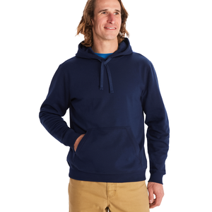 Best Quality <b>Men's</b> Navy Blue Hooded Fleece Sweatshirt Regular Fit Solid Color Casual <b>Pullover</b> with Front Pocket Autumn Wear - Product Image 3