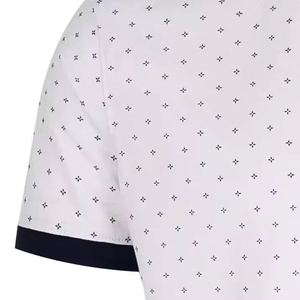 Chemise classique blanche à manches courtes pour homme avec col et poignets contrastants bleu marine, 100% jersey de coton - Product Image 4