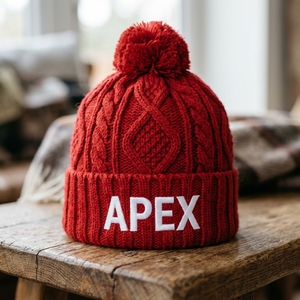 Bonnet en tricot rouge pour homme avec pompon, bonnet d'hiver à revers, unisexe, streetwear, bonnet ajusté, logo personnalisé, accessoire de mode en gros - Product Image 5