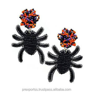 Pendientes de aro de Halloween fantasma blanco con cuentas Boo bordado hecho a mano semilla cuenta Unisex fiesta al por mayor - Product Image 4