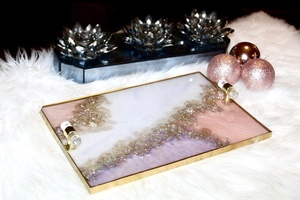 Handmade Rose Gold <b>Glitter</b> Resin Tray with Coasters - Product Image 3