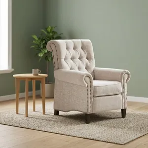 Classic Beige Tufted Wingback Accent Armchair Linen Upholstered Living Room Bedroom <b>Reading</b> <b>Chair</b> with Nailhead Trim - Product Image 2